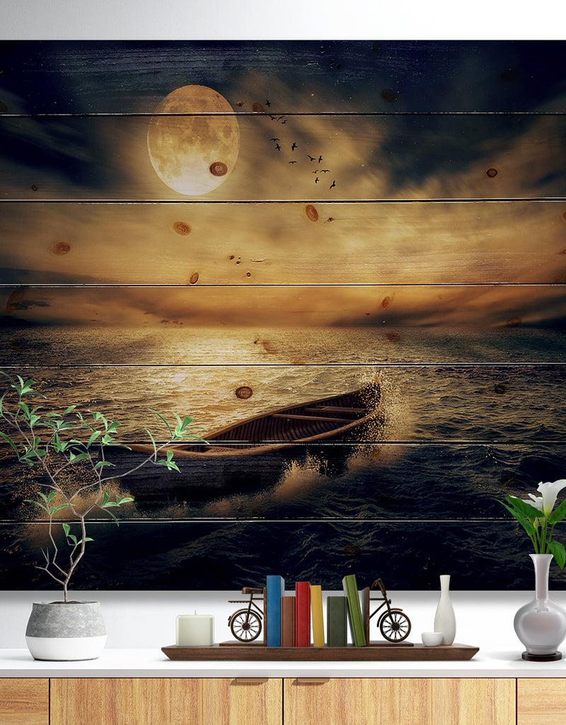 designq Middle of Ocean after Storm - Floral Print on Natural Pine Wood