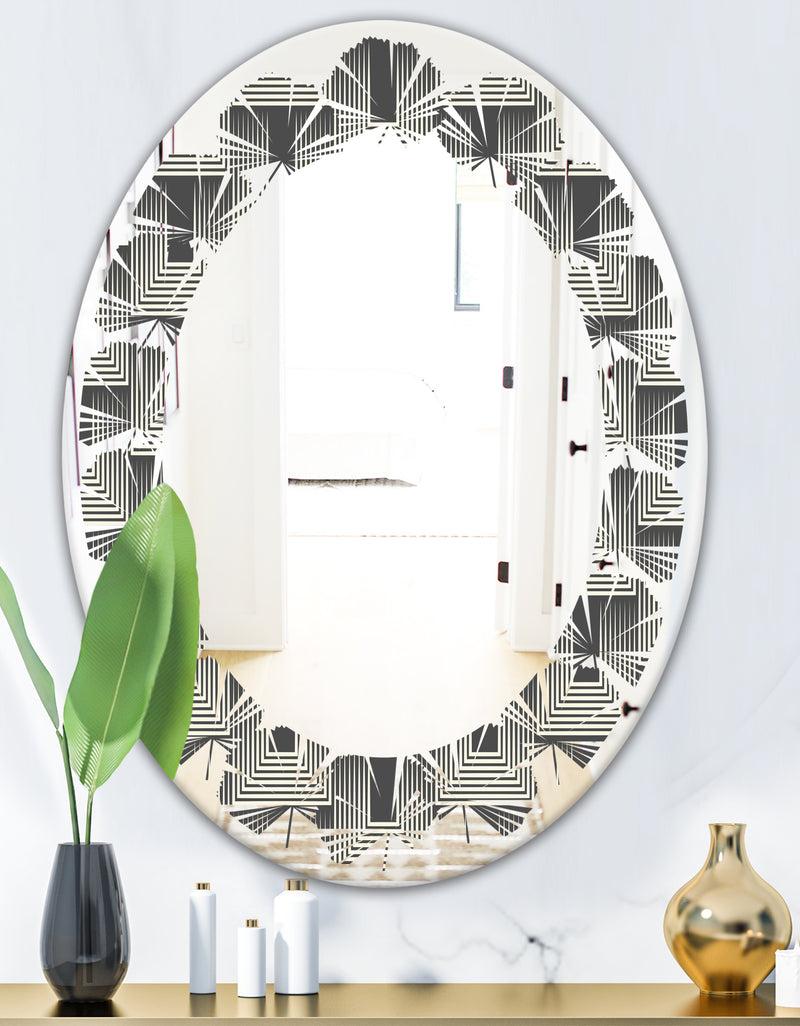 Designq Mimimal Black And White Design I - Modern Round Or Oval Wall Mirror - Leaves