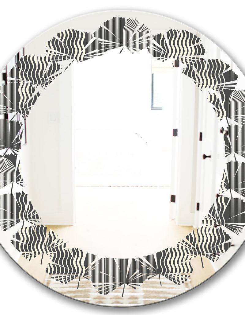 Designq Mimimal Black And White Design II - Modern Round Or Oval Wall Mirror - Leaves