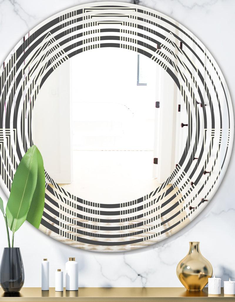 designq Mimimal Black and White Design III - Modern Round or Oval Wall Mirror - Wave