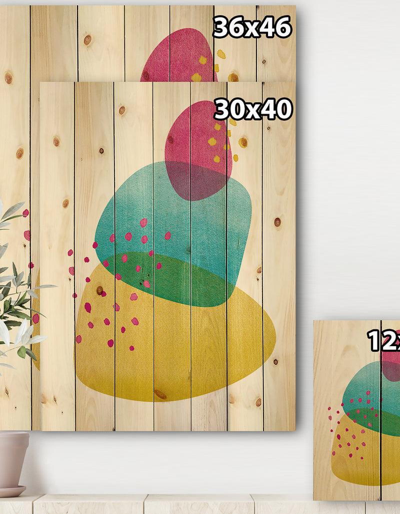 Designq Minimal Spots Balance I - Mid-Century Modern Print On Natural Pine Wood