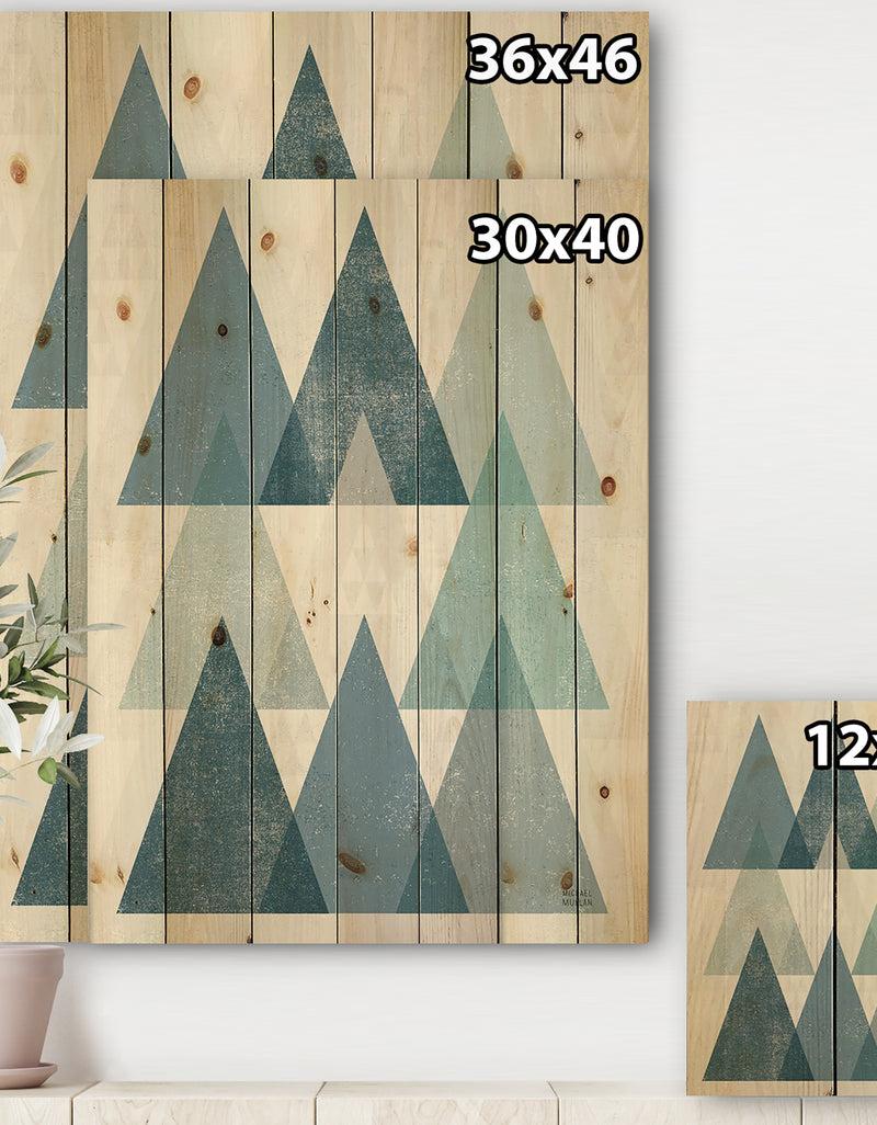 Designq Minimal Triangles IV Blue - Mid-Century Modern Print On Natural Pine Wood