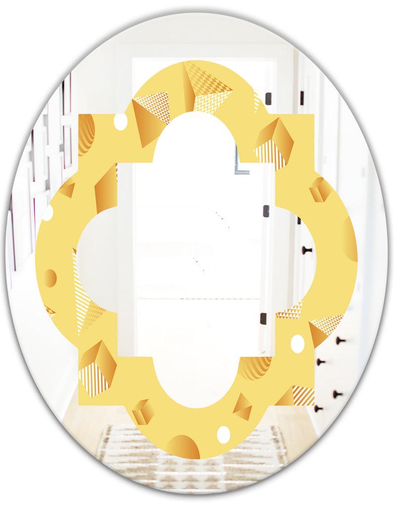Designq Minimal Yellow Geometrical Shapes - Modern Round Or Oval Wall Mirror - Quatrefoil