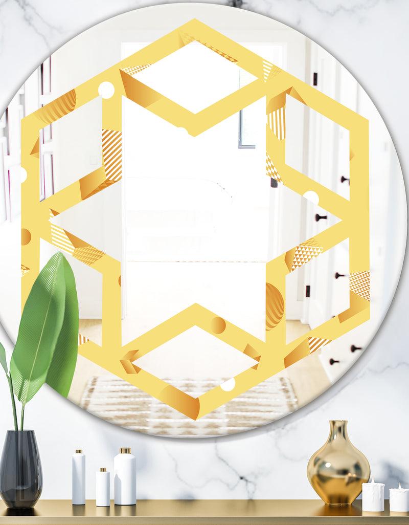 designq Minimal Yellow Geometrical Shapes - Modern Round or Oval Wall Mirror - Hexagon Star