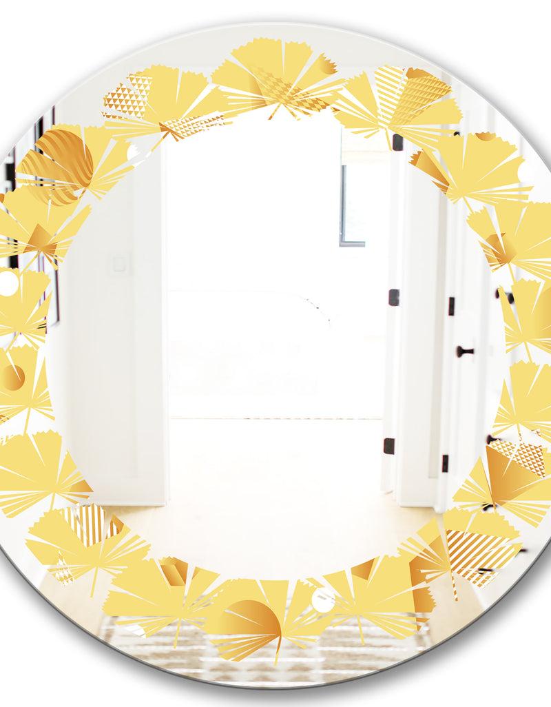 Designq Minimal Yellow Geometrical Shapes - Modern Round Or Oval Wall Mirror - Leaves