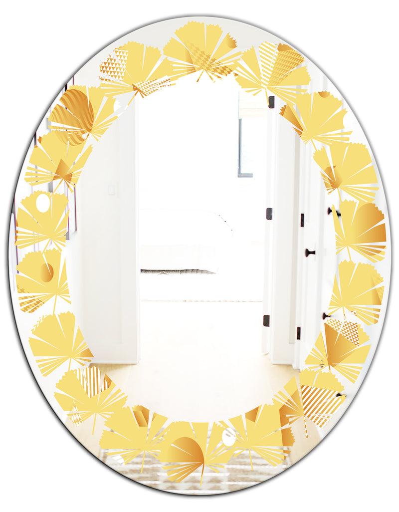 Designq Minimal Yellow Geometrical Shapes - Modern Round Or Oval Wall Mirror - Leaves