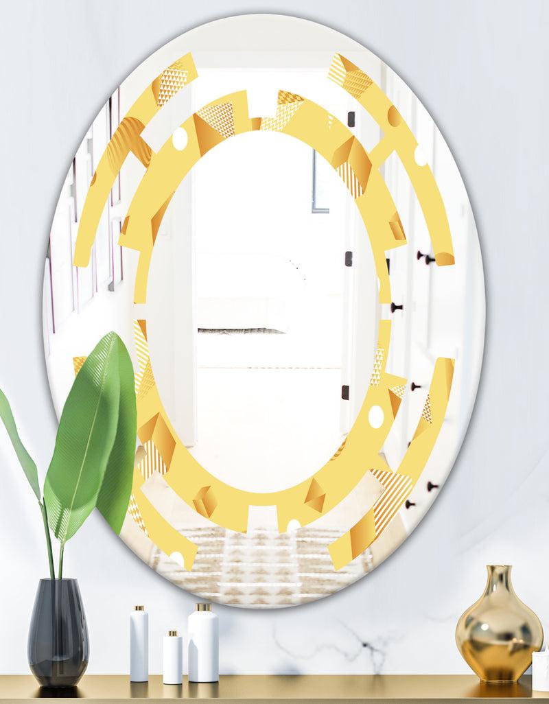 Designq Minimal Yellow Geometrical Shapes - Modern Round Or Oval Wall Mirror - Space