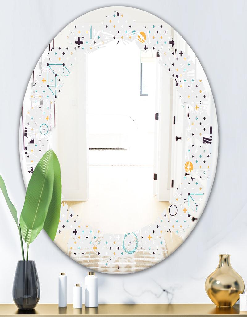 Designq Minimalistic Geometric Elements - Modern Round Or Oval Wall Mirror - Leaves