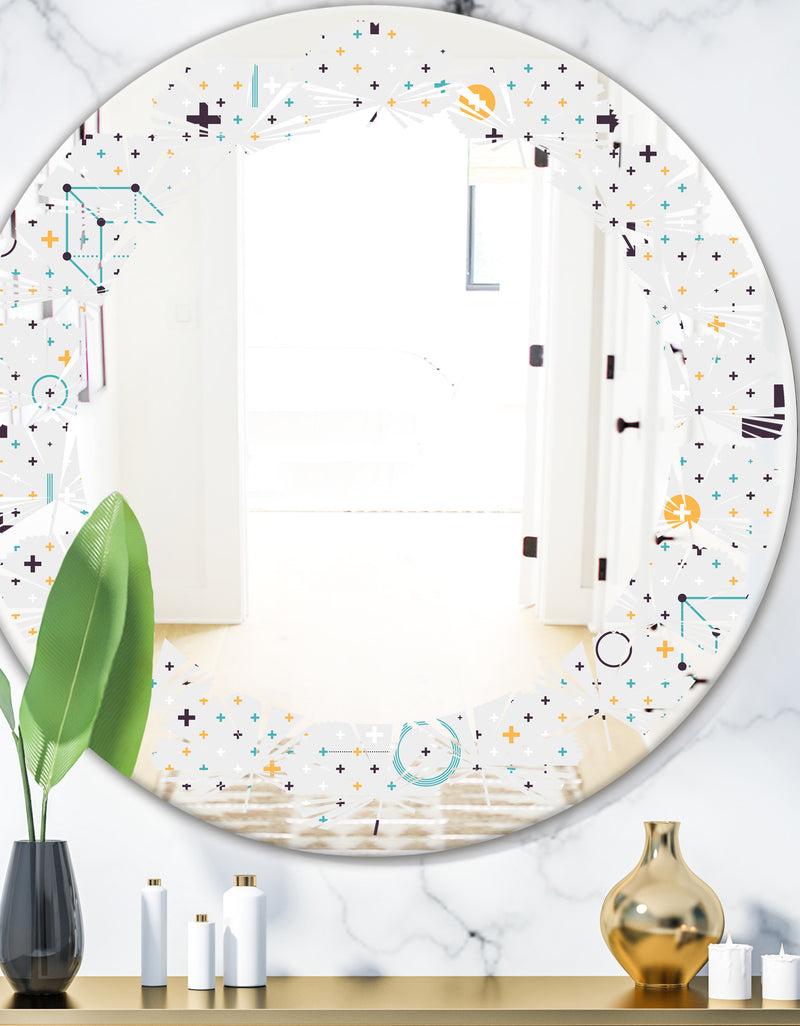 designq Minimalistic Geometric Elements - Modern Round or Oval Wall Mirror - Leaves