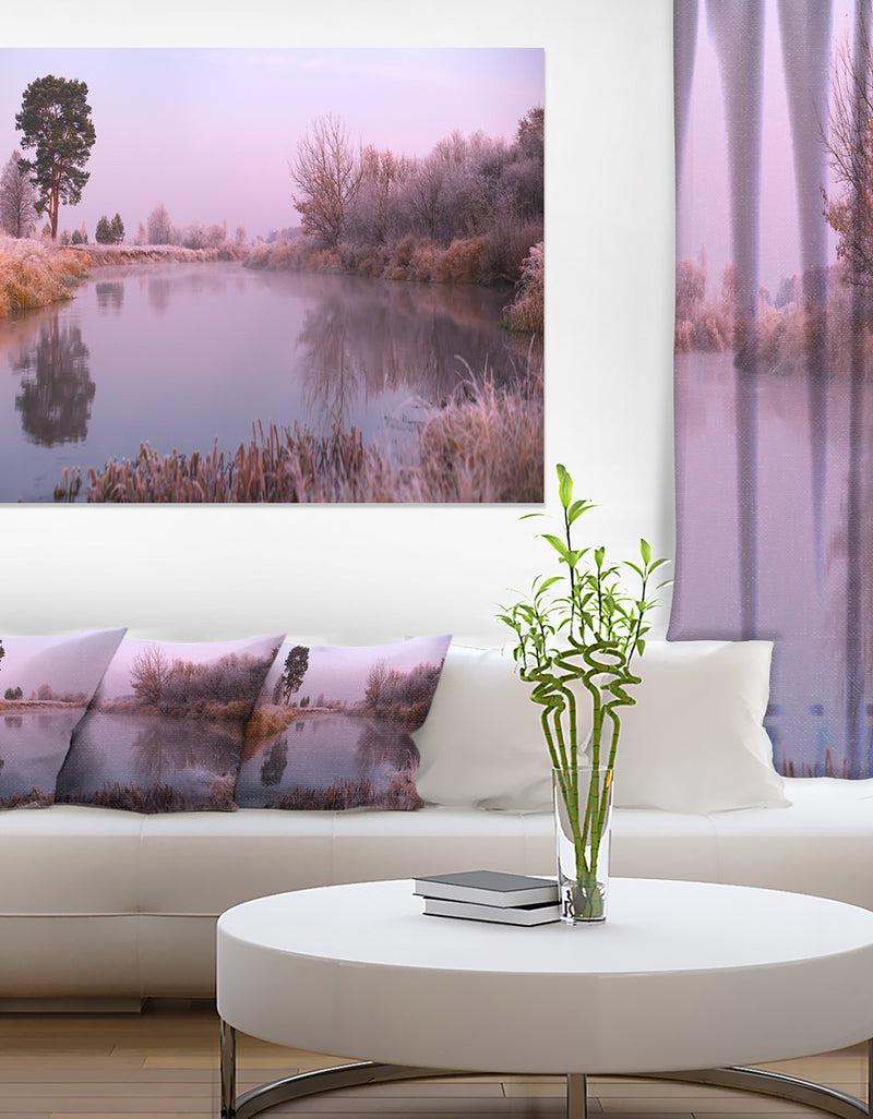 designq Misty Autumn Sunrise Over River - Landscape Print Wall Artwork