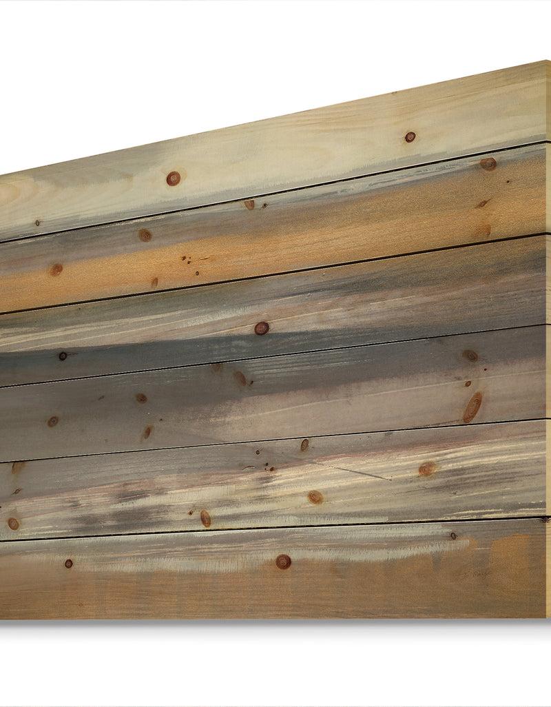Designq Misty Grey Beach - Nautical & Coastal Print On Natural Pine Wood