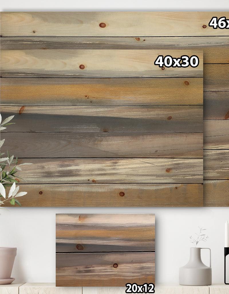 Designq Misty Grey Beach - Nautical & Coastal Print On Natural Pine Wood