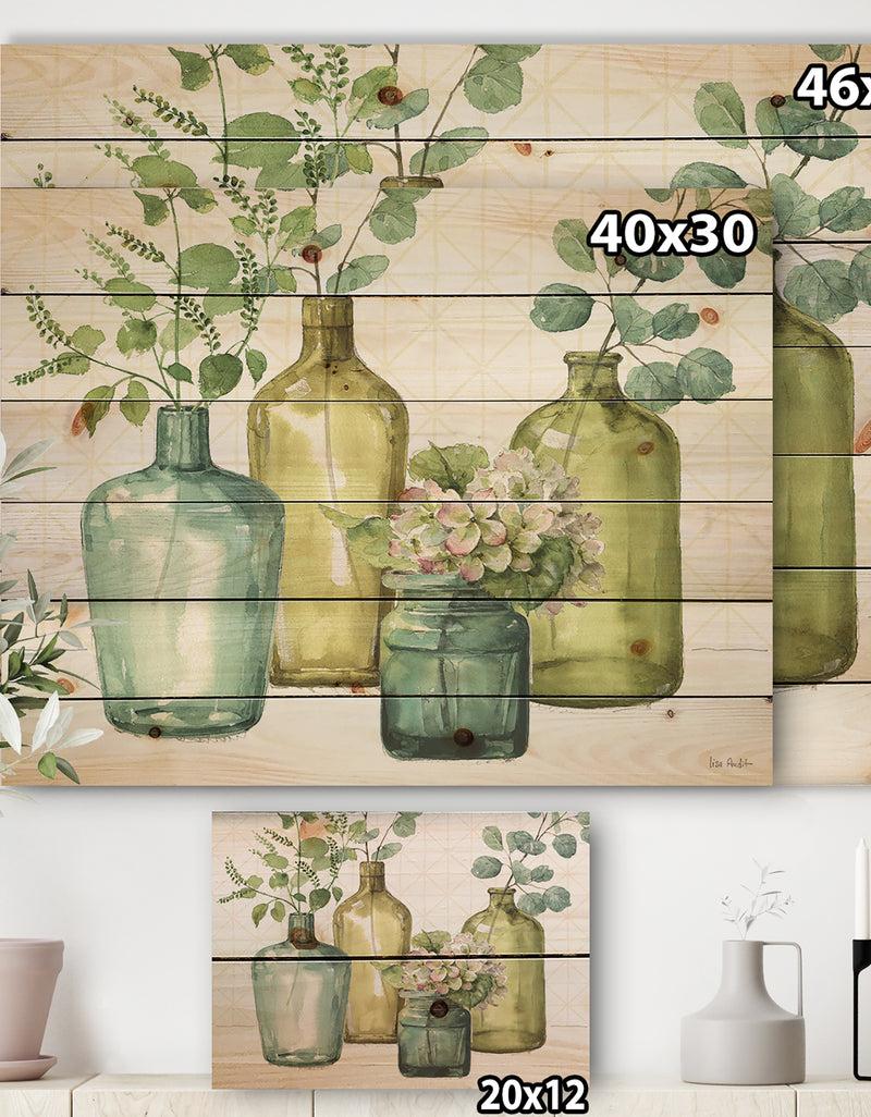 Designq Mixed Botanical Green Leaves VIII - Cottage Print On Natural Pine Wood
