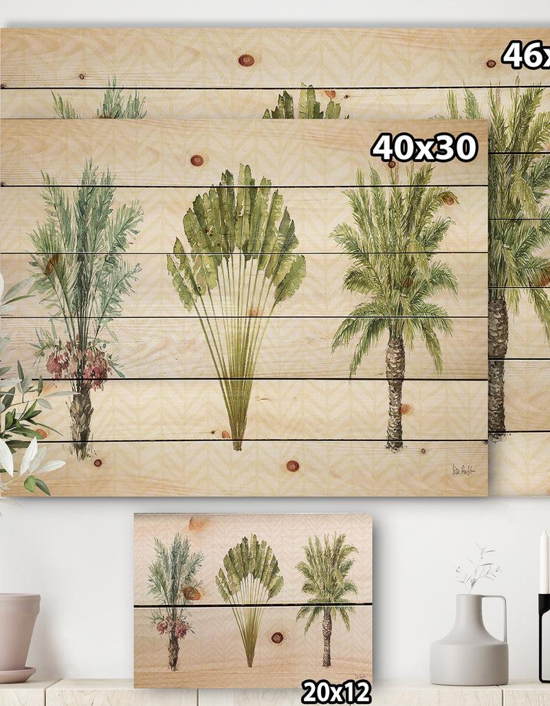Designq Mixed Botanical Greens Palms II - Farmhouse Print On Natural Pine Wood