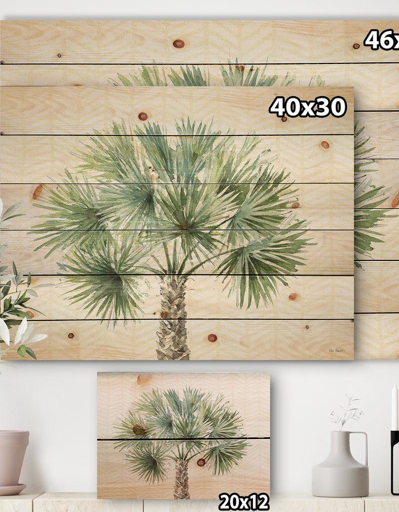 Designq Mixed Botanical Greens Palms III - Farmhouse Print On Natural Pine Wood