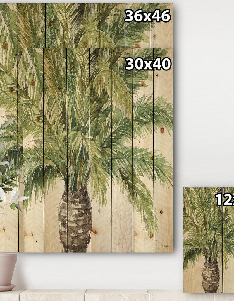 Designq Mixed Botanical Greens Palms V - Farmhouse Print On Natural Pine Wood