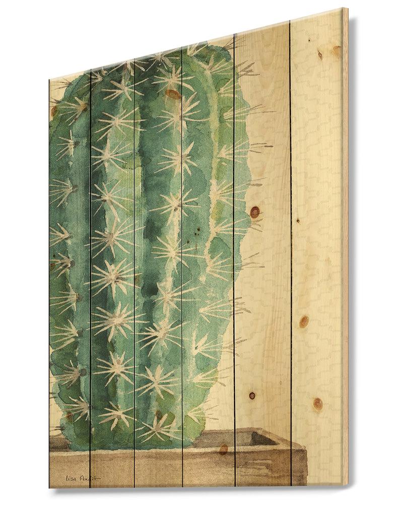 Designq Mixed Green Element I - Cottage Print On Natural Pine Wood
