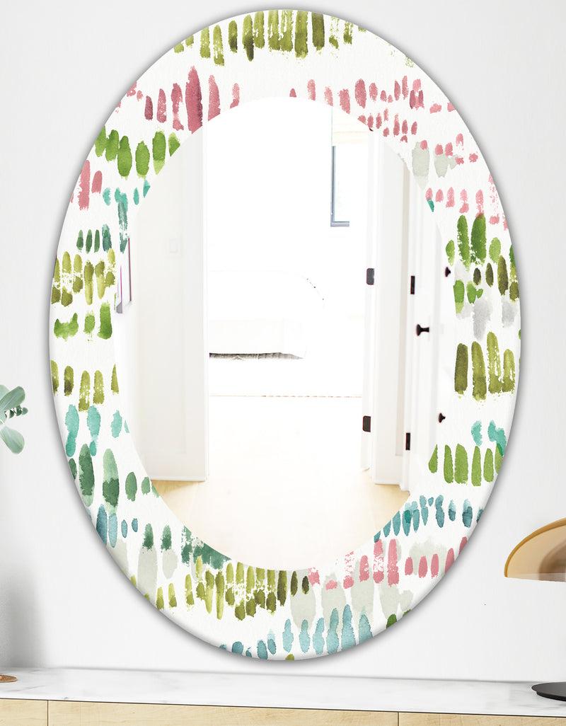Designq Mixed Green Geometric Pattern II - Modern Mirror - Oval Or Round Wall Mirror