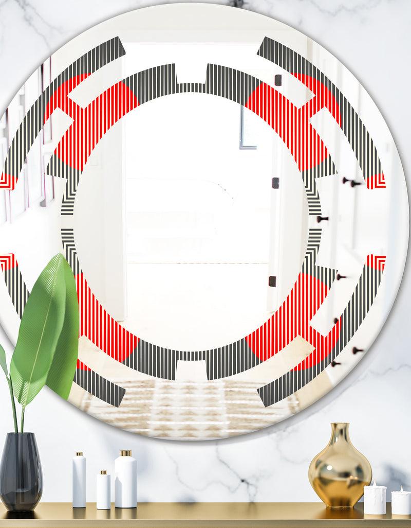 designq Modern Circle and Line Geometric Pattern - Modern Round or Oval Wall Mirror - Space