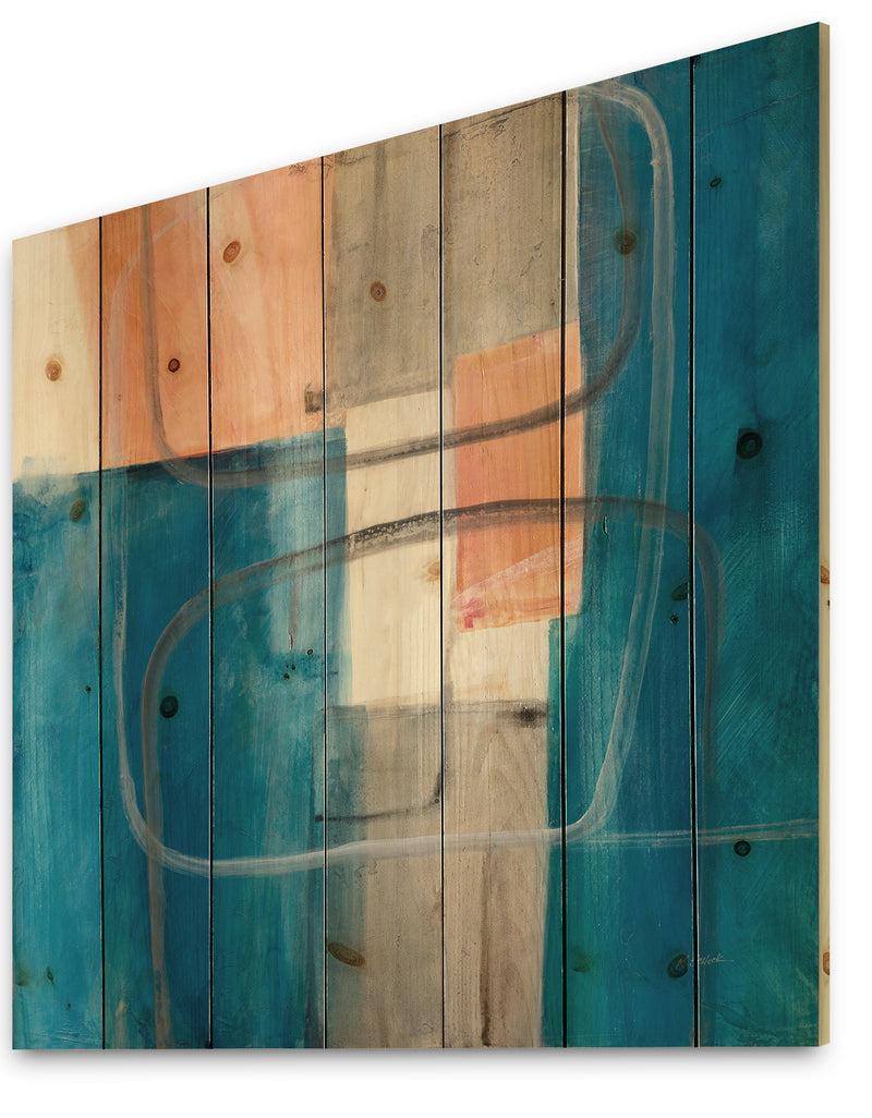 Designq Modern Simply Blue - Mid-Century Modern Print On Natural Pine Wood