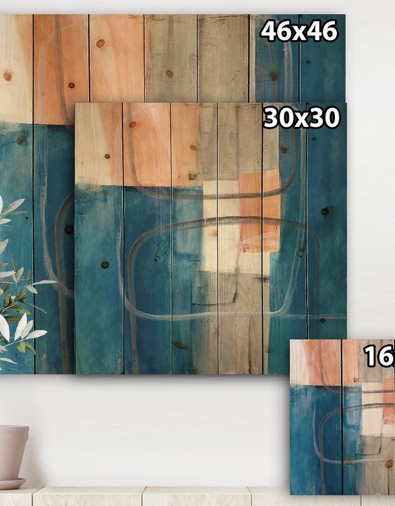 Designq Modern Simply Blue - Mid-Century Modern Print On Natural Pine Wood