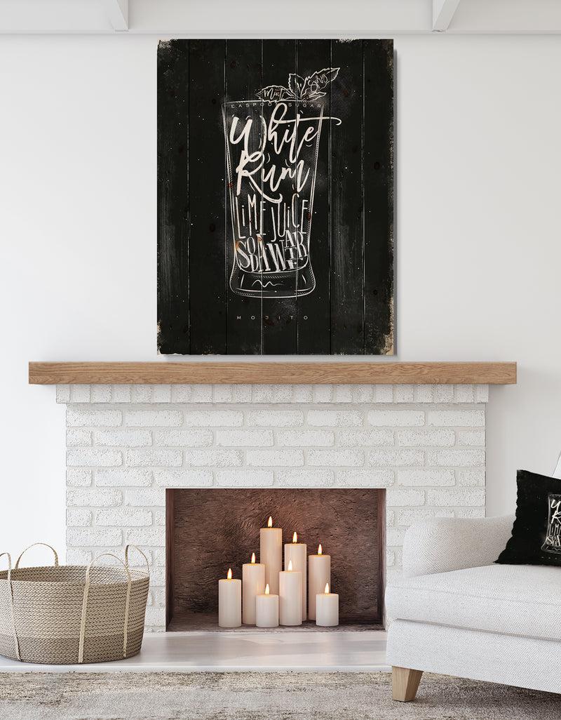 designq Mojito cocktail chalk - Food Painting Print on Natural Pine Wood