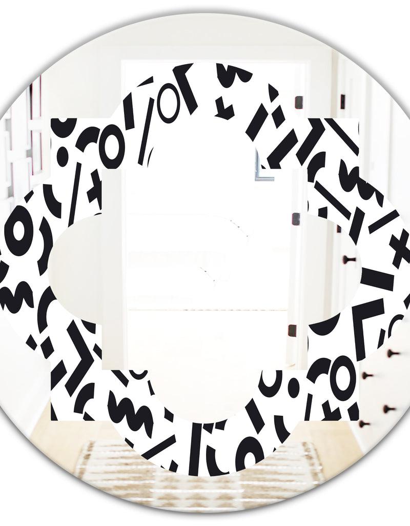Designq Monochrome Geometric Pattern XIII - Modern Round Or Oval Wall Mirror - Quatrefoil