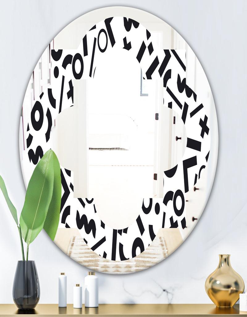 Designq Monochrome Geometric Pattern XIII - Modern Round Or Oval Wall Mirror - Quatrefoil