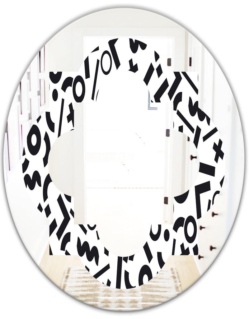 Designq Monochrome Geometric Pattern XIII - Modern Round Or Oval Wall Mirror - Quatrefoil