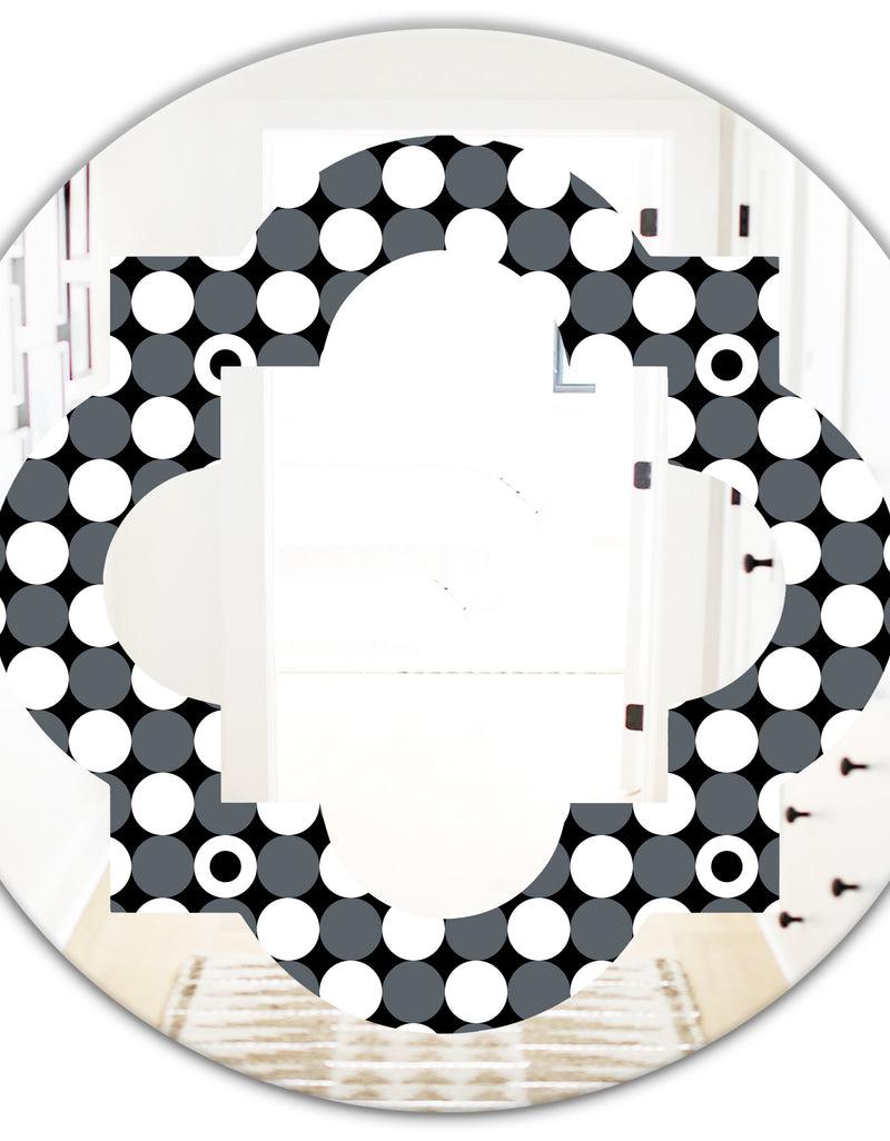 Designq Monochrome Geometric Pattern XIV - Modern Round Or Oval Wall Mirror - Quatrefoil