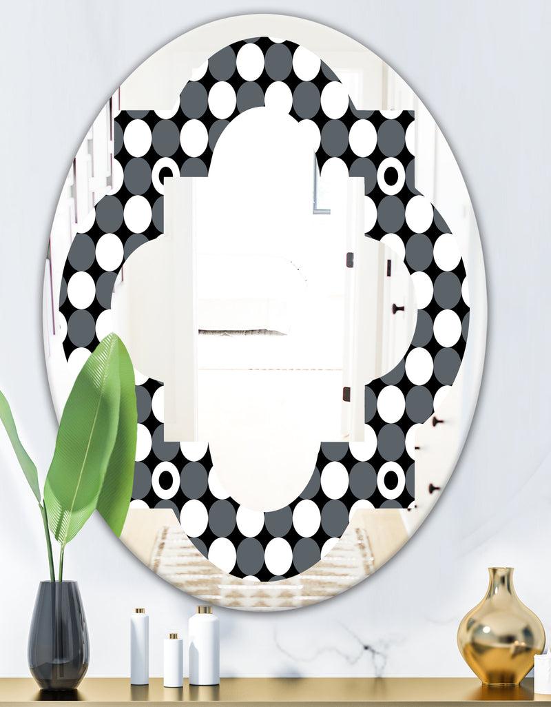 Designq Monochrome Geometric Pattern XIV - Modern Round Or Oval Wall Mirror - Quatrefoil