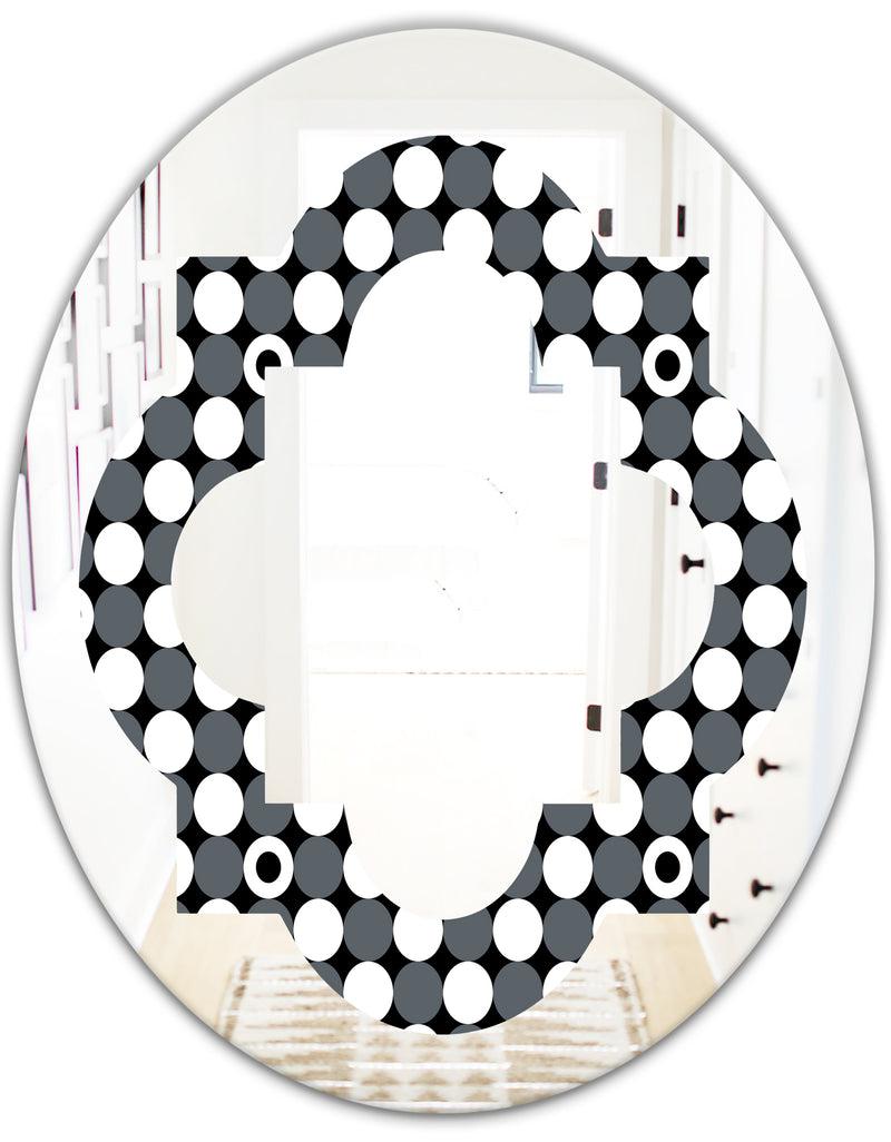 Designq Monochrome Geometric Pattern XIV - Modern Round Or Oval Wall Mirror - Quatrefoil