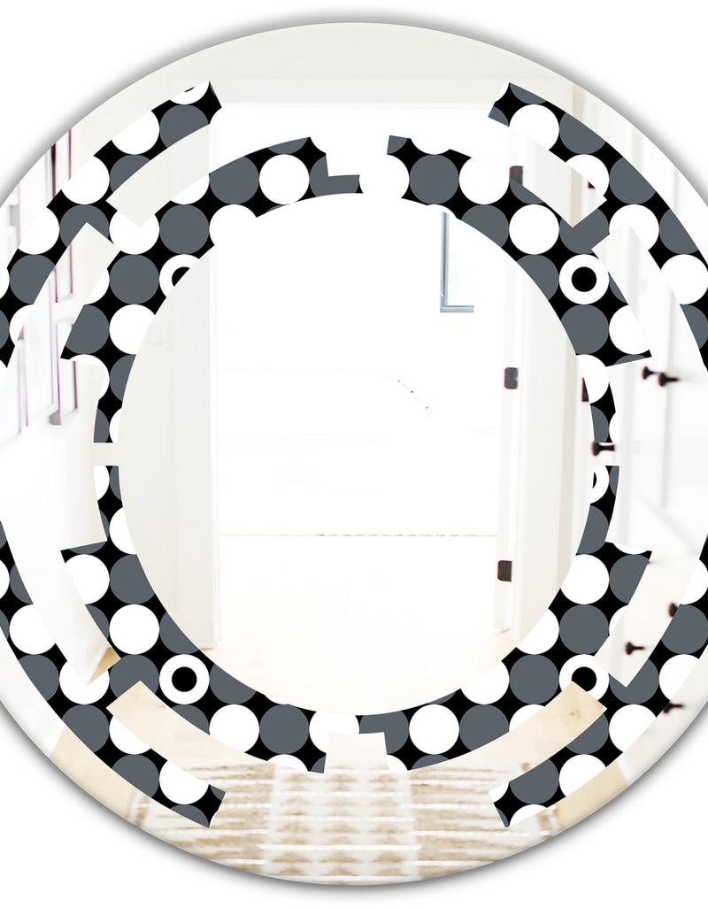 Designq Monochrome Geometric Pattern XIV - Modern Round Or Oval Wall Mirror - Space