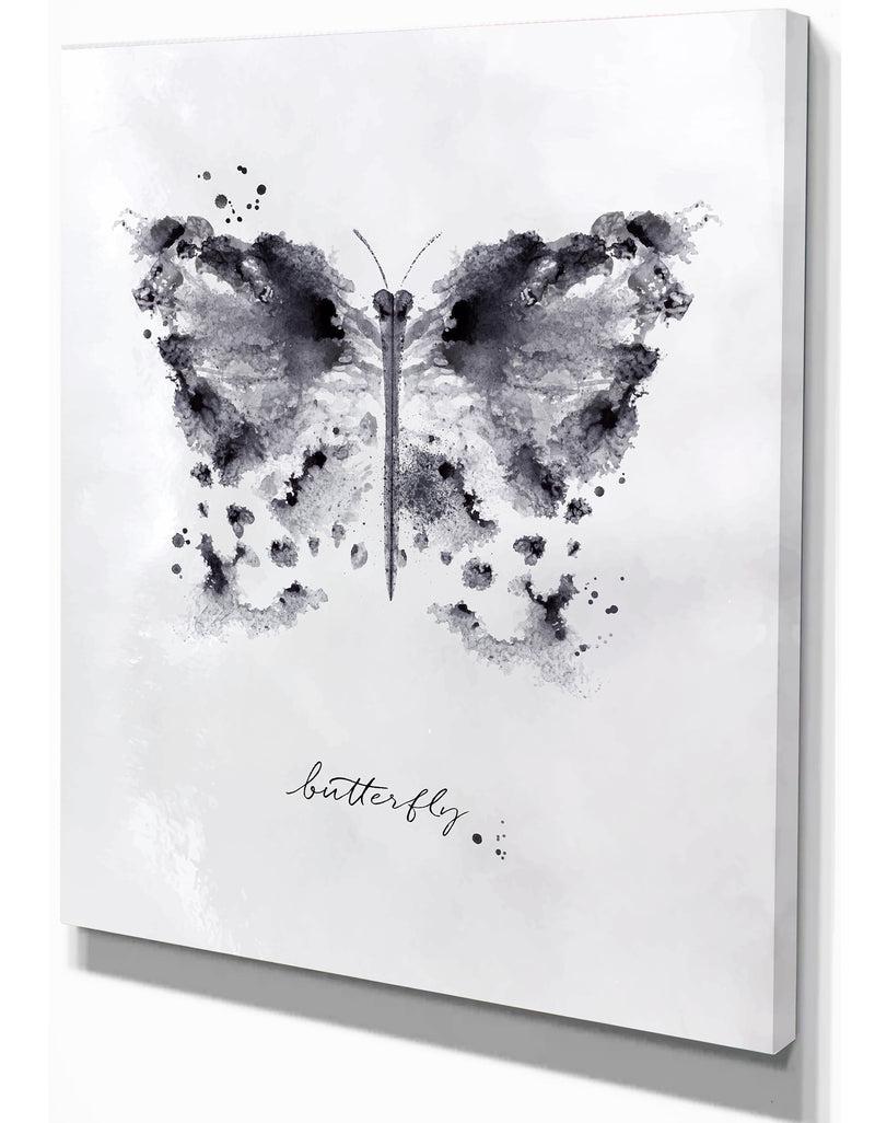 Designq Monotype Butterfly Black - Animals Painting Print On Wrapped Canvas