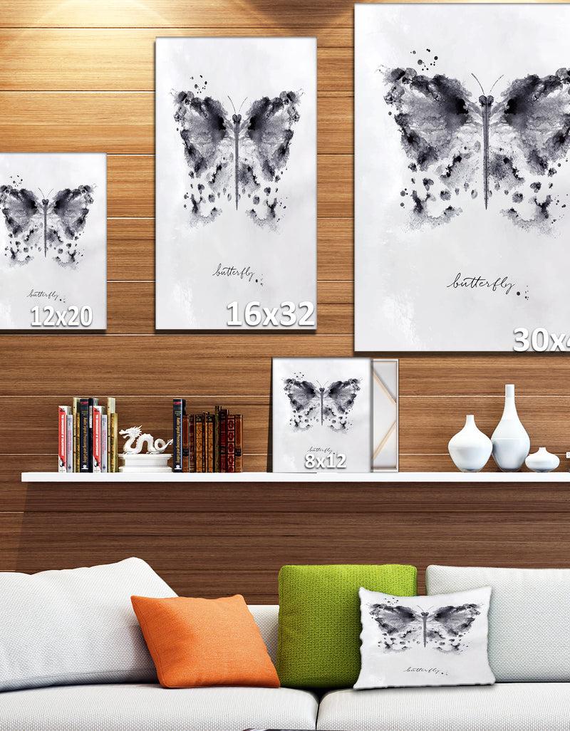 Designq Monotype Butterfly Black - Animals Painting Print On Wrapped Canvas