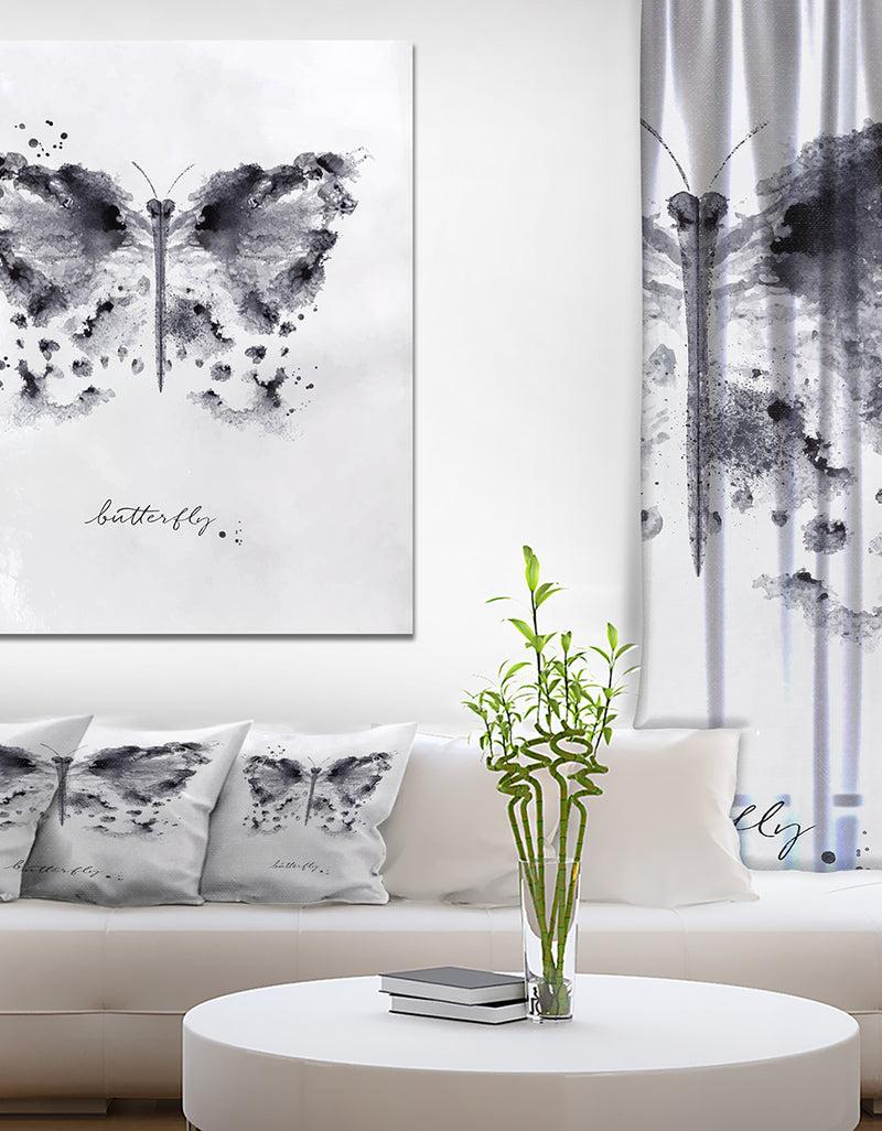 designq Monotype butterfly black - Animals Painting Print on Wrapped Canvas