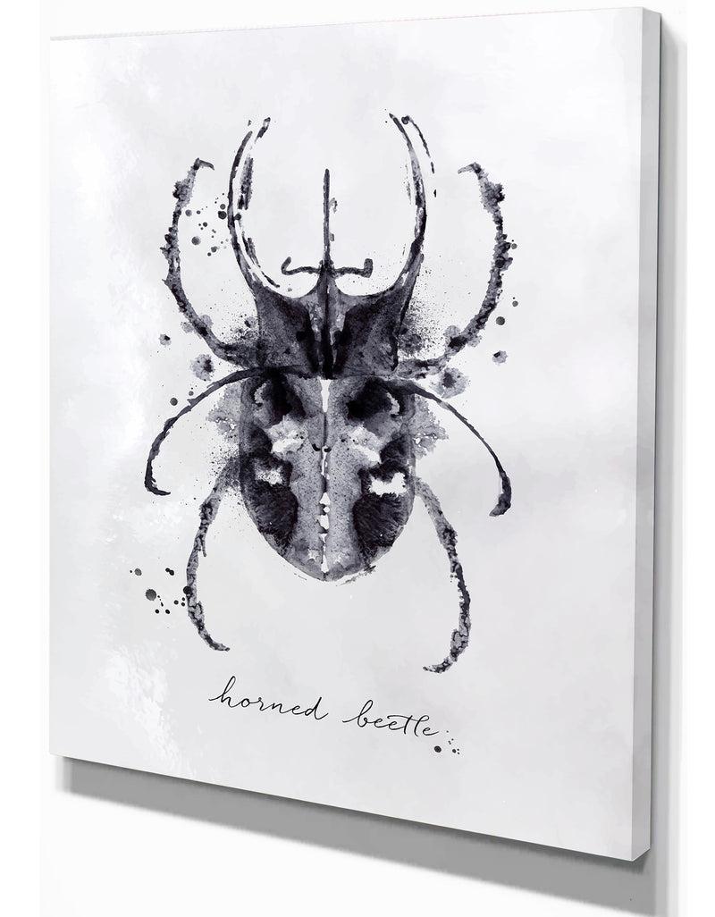 Designq Monotype Horned Beetle Black - Animals Painting Print On Wrapped Canvas