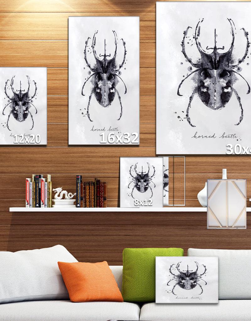 Designq Monotype Horned Beetle Black - Animals Painting Print On Wrapped Canvas