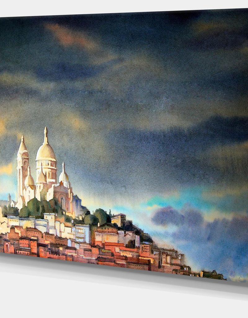 Designq Montmartre Skyline - Watercolor Painting Canvas Print