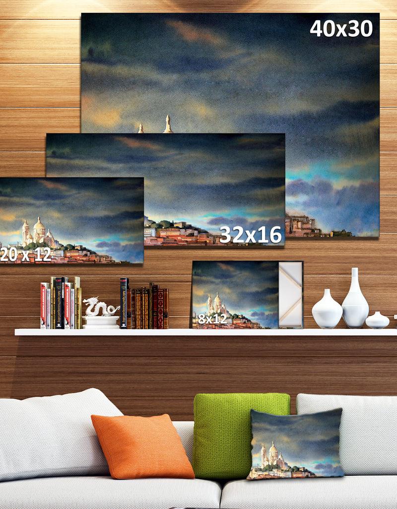 Designq Montmartre Skyline - Watercolor Painting Canvas Print