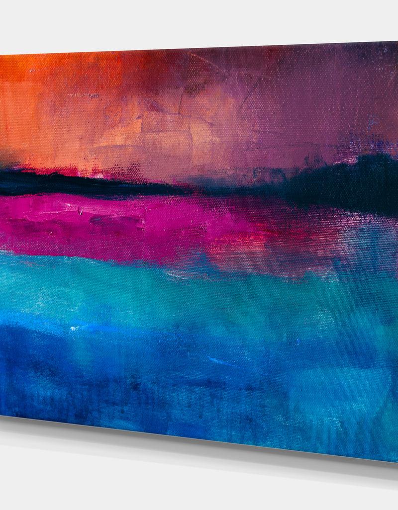 Designq Moon Over Sunset In Abstract Painting Background - Contemporary Painting Print On Wrapped Canvas