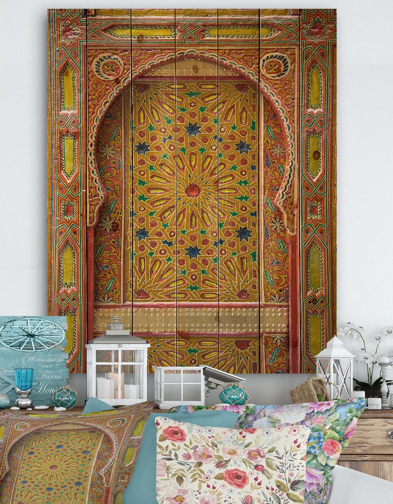 designq Moroccan Entrance Door in Fez - Vintage Print on Natural Pine Wood