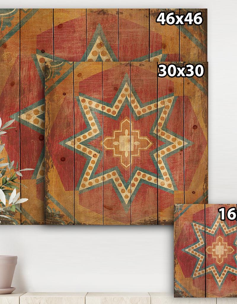 Designq Moroccan Orange Tiles Collage I - Bohemian Chic Print On Natural Pine Wood