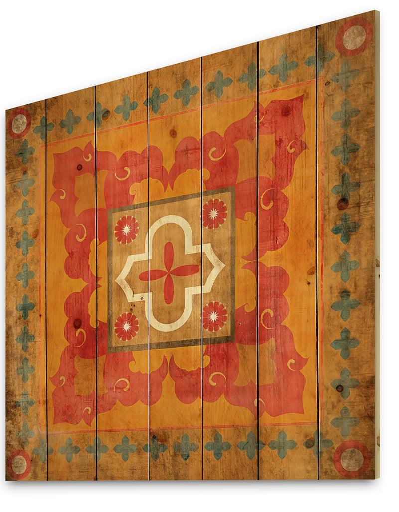 Designq Moroccan Orange Tiles Collage II - Bohemian Chic Print On Natural Pine Wood