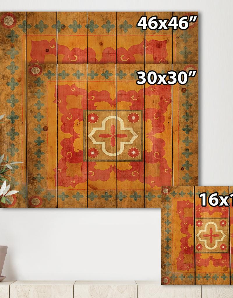 Designq Moroccan Orange Tiles Collage II - Bohemian Chic Print On Natural Pine Wood