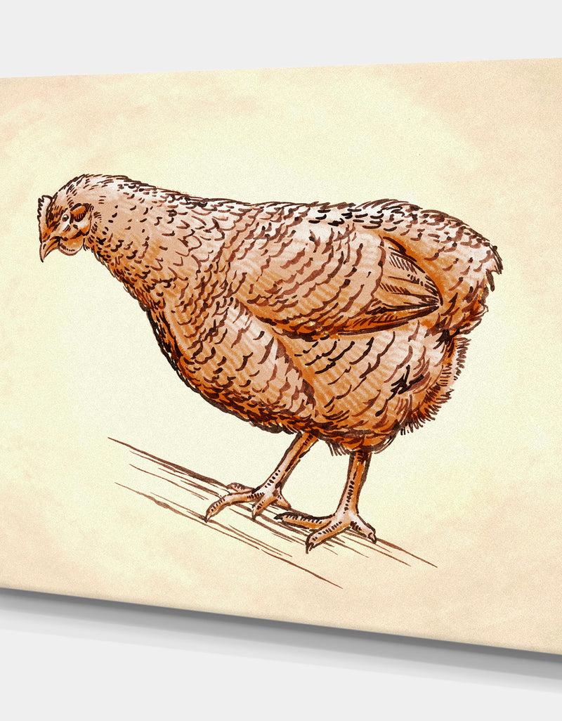 Designq Mother Hen In Engrave Ink Draw - Farmhouse Animal Painting Print On Wrapped Canvas