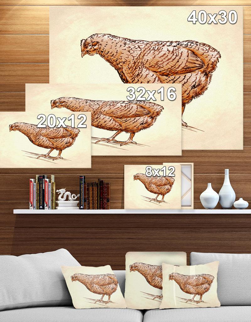 Designq Mother Hen In Engrave Ink Draw - Farmhouse Animal Painting Print On Wrapped Canvas