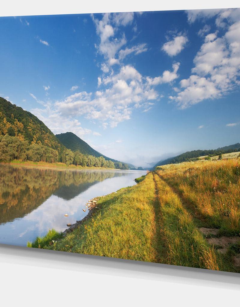 Designq Mountain River Under Blue Sky - Landscape Photo Canvas Artwork