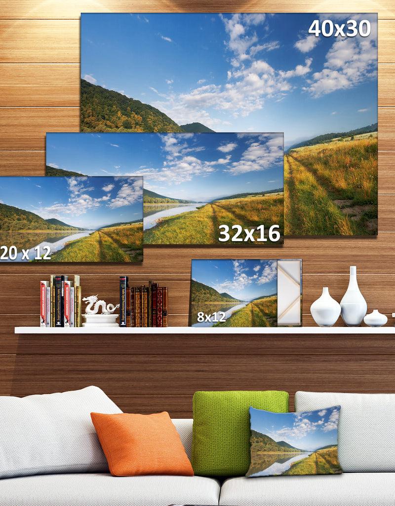 Designq Mountain River Under Blue Sky - Landscape Photo Canvas Artwork