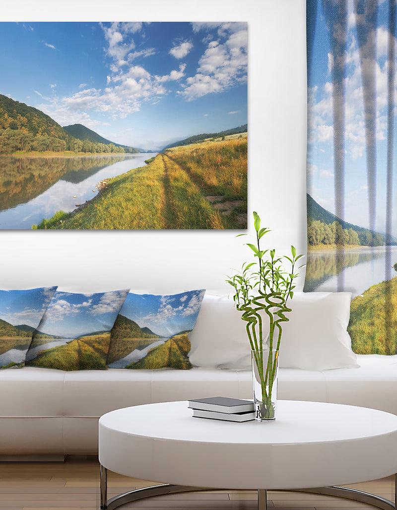 designq Mountain River under Blue Sky - Landscape Photo Canvas Artwork